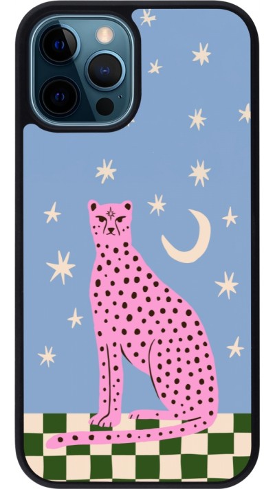 Coque iPhone 12 / 12 Pro - Silicone rigide noir Pink leopard with stars 2026
