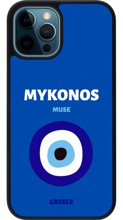 Coque iPhone 12 / 12 Pro - Silicone rigide noir Pop Summer Destination Mykonos