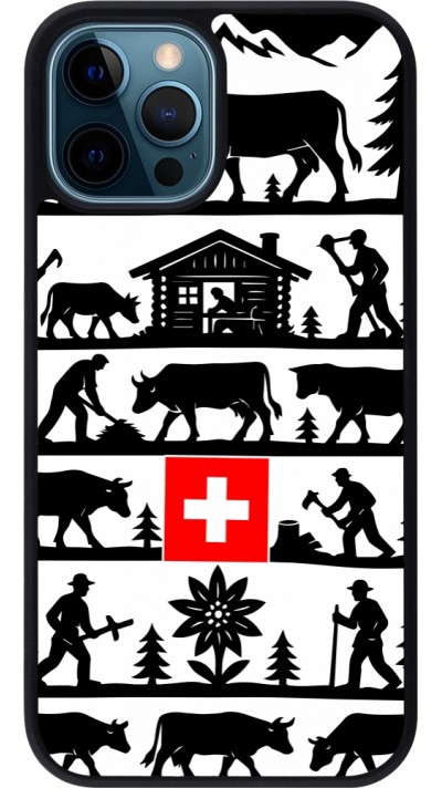 Coque iPhone 12 / 12 Pro - Silicone rigide noir Poya Suisse 1