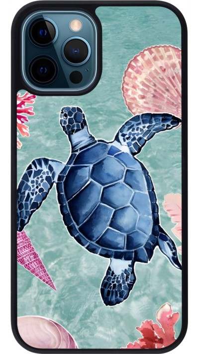 Coque iPhone 12 / 12 Pro - Silicone rigide noir Preppy Turtle