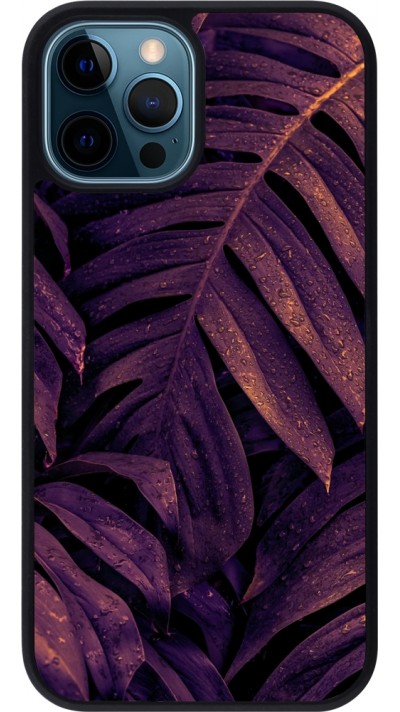 Coque iPhone 12 / 12 Pro - Silicone rigide noir Purple Light Leaves