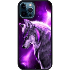 Coque iPhone 12 / 12 Pro - Silicone rigide noir Purple Sky Wolf