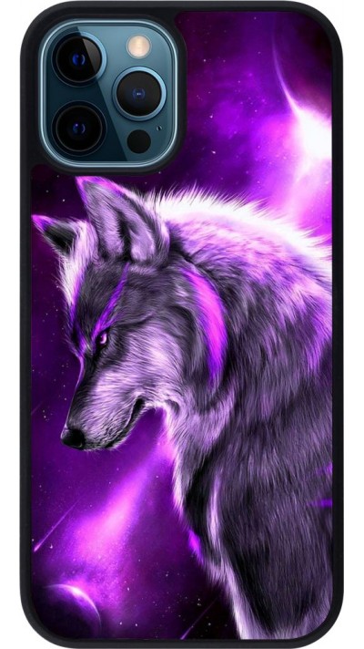 Coque iPhone 12 / 12 Pro - Silicone rigide noir Purple Sky Wolf