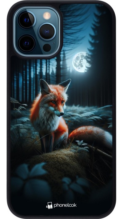 iPhone 12 / 12 Pro Case Hülle - Silikon schwarz Fuchs Mond Wald