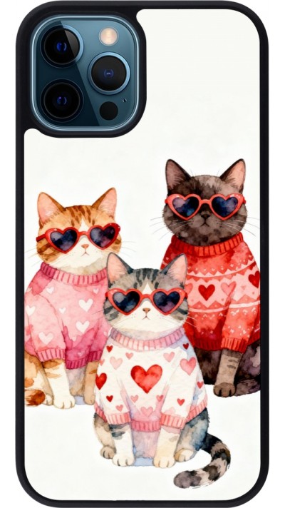 Coque iPhone 12 / 12 Pro - Silicone rigide noir Saint Valentines Day 26 Cat Love
