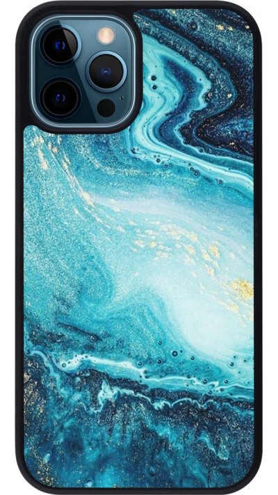 Coque iPhone 12 / 12 Pro - Silicone rigide noir Sea Foam Blue