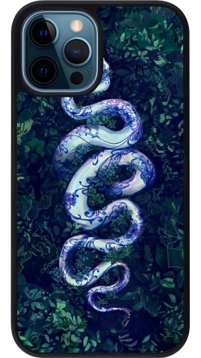 Coque iPhone 12 / 12 Pro - Silicone rigide noir Serpent Blue Anaconda