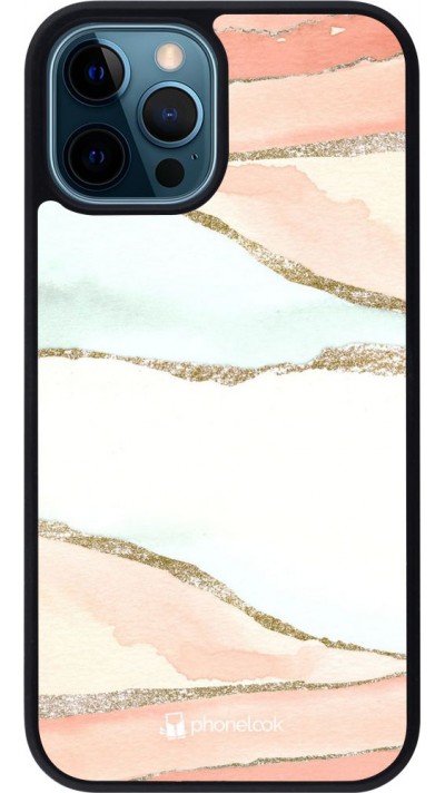 Coque iPhone 12 / 12 Pro - Silicone rigide noir Shimmering Orange