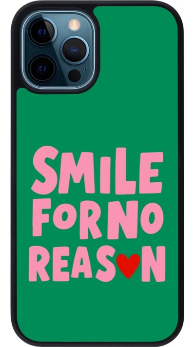 Coque iPhone 12 / 12 Pro - Silicone rigide noir Smile for no reason 2026