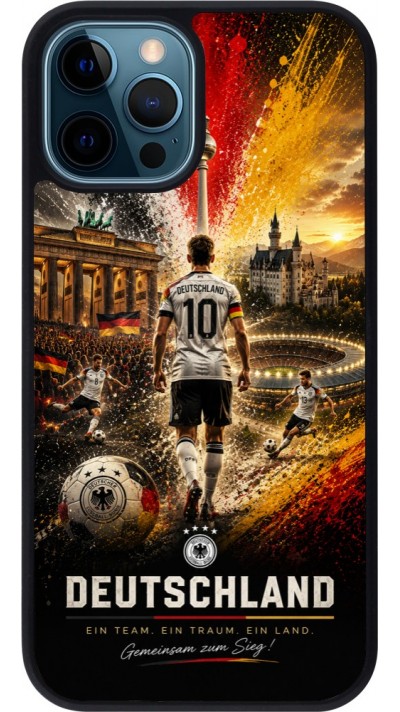 Coque iPhone 12 / 12 Pro - Silicone rigide noir Football Allemagne splash 2026