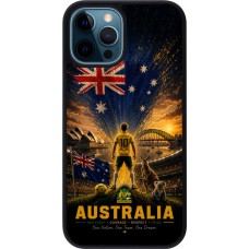 Coque iPhone 12 / 12 Pro - Silicone rigide noir Football Australie splash 2026