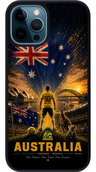 Coque iPhone 12 / 12 Pro - Silicone rigide noir Football Australie splash 2026