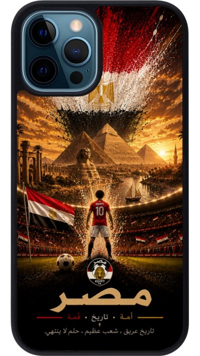 Coque iPhone 12 / 12 Pro - Silicone rigide noir Football Égypte splash 2026