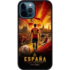 Coque iPhone 12 / 12 Pro - Silicone rigide noir Football Espagne splash 2026