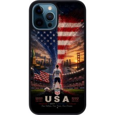 Coque iPhone 12 / 12 Pro - Silicone rigide noir Football États-Unis splash 2026