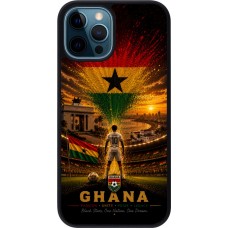 Coque iPhone 12 / 12 Pro - Silicone rigide noir Football Ghana splash 2026