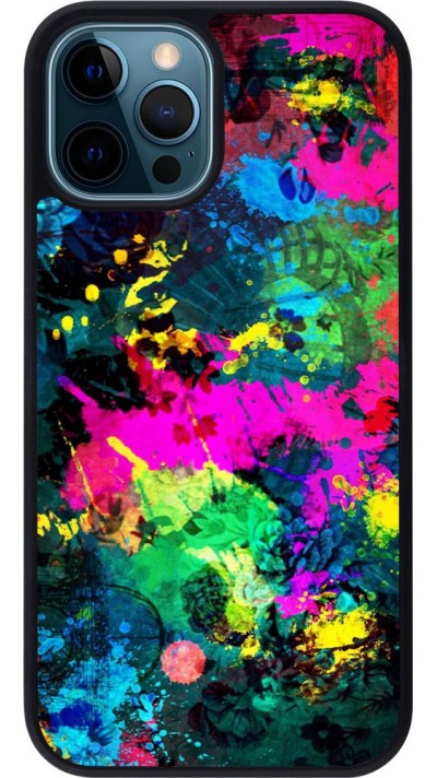 Coque iPhone 12 / 12 Pro - Silicone rigide noir splash paint