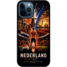 Coque iPhone 12 / 12 Pro - Silicone rigide noir Football Pays-Bas splash 2026
