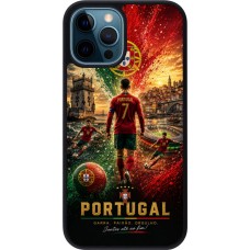 Coque iPhone 12 / 12 Pro - Silicone rigide noir Football Portugal splash 2026