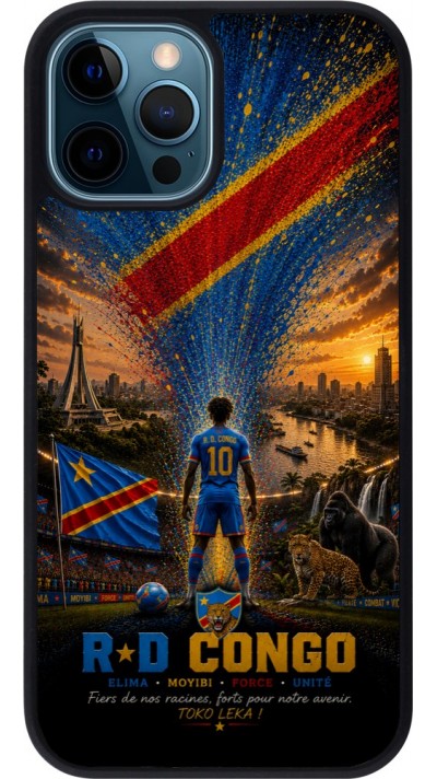 Coque iPhone 12 / 12 Pro - Silicone rigide noir Football République démocratique du Congo splash 2026