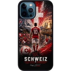 Coque iPhone 12 / 12 Pro - Silicone rigide noir Football Schweiz splash 2026