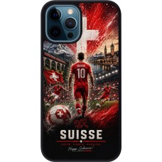 Coque iPhone 12 / 12 Pro - Silicone rigide noir Football Suisse splash 2026