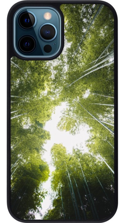 Coque iPhone 12 / 12 Pro - Silicone rigide noir Spring 23 forest blue sky
