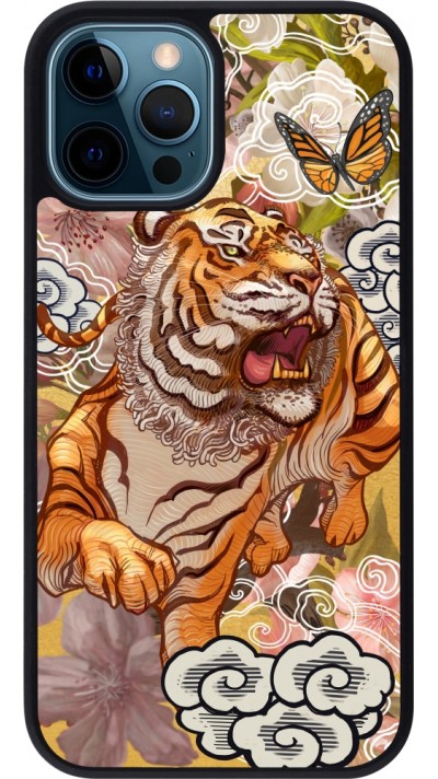 Coque iPhone 12 / 12 Pro - Silicone rigide noir Spring 23 japanese tiger