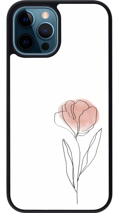 Coque iPhone 12 / 12 Pro - Silicone rigide noir Spring 23 minimalist flower