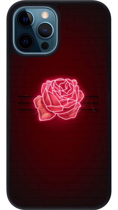 Coque iPhone 12 / 12 Pro - Silicone rigide noir Spring 23 neon rose