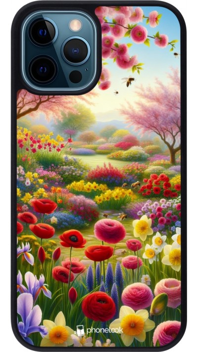 iPhone 12 / 12 Pro Case Hülle - Silikon schwarz Frühling 25 Strauß Frühling