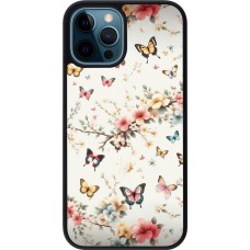 Coque iPhone 12 / 12 Pro - Silicone rigide noir Spring 25 Papillons Légers