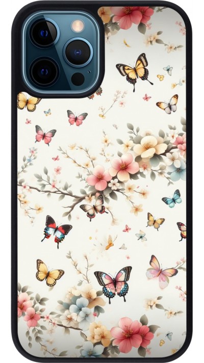 iPhone 12 / 12 Pro Case Hülle - Silikon schwarz Frühling 25 Leichte Schmetterlinge