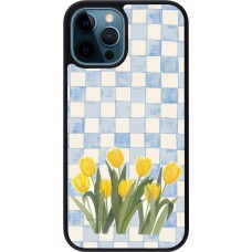 Coque iPhone 12 / 12 Pro - Silicone rigide noir Blue vichy tulips 2026