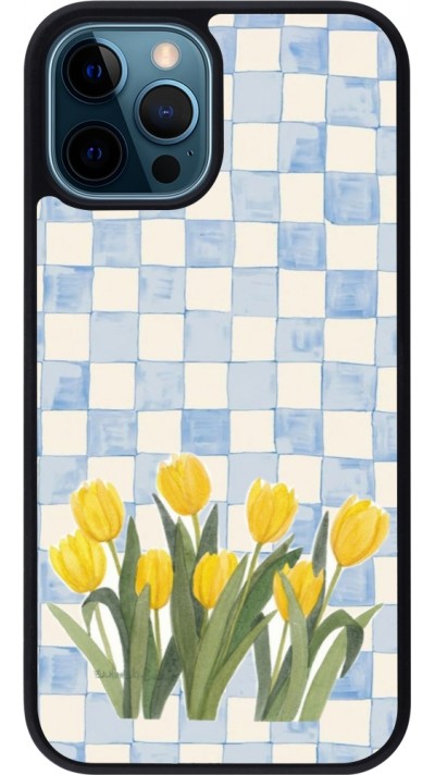 Coque iPhone 12 / 12 Pro - Silicone rigide noir Blue vichy tulips 2026