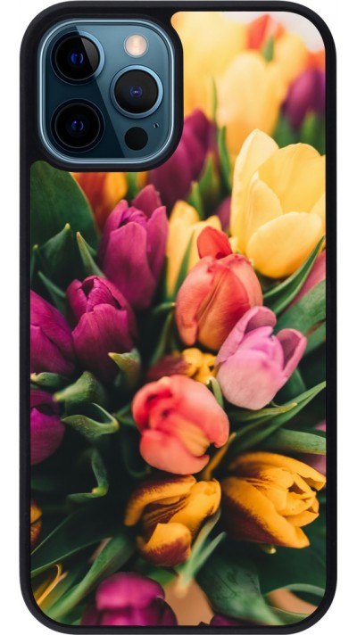 Coque iPhone 12 / 12 Pro - Silicone rigide noir Bouquet of tulips 2026