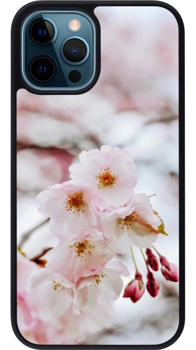 Coque iPhone 12 / 12 Pro - Silicone rigide noir Cherry tree 2026