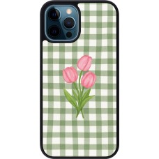 Coque iPhone 12 / 12 Pro - Silicone rigide noir Green vichy tulips 2026