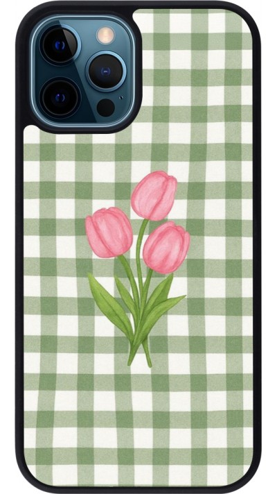 Coque iPhone 12 / 12 Pro - Silicone rigide noir Green vichy tulips 2026