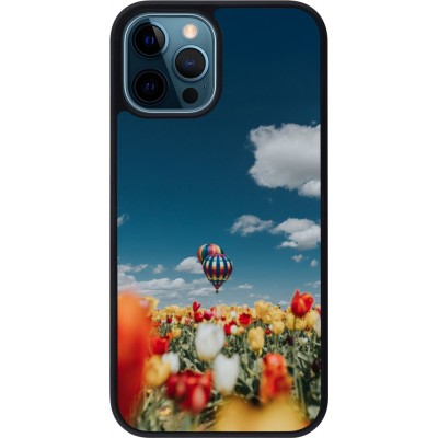 Coque iPhone 12 / 12 Pro - Silicone rigide noir Hot air balloon Spring 2026