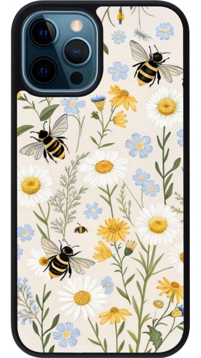 Coque iPhone 12 / 12 Pro - Silicone rigide noir Pattern bees 2026