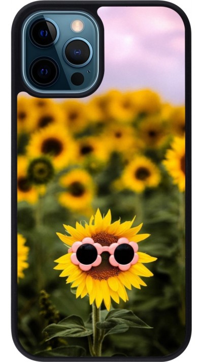 Coque iPhone 12 / 12 Pro - Silicone rigide noir Sunflower with glasses 2026