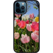 Coque iPhone 12 / 12 Pro - Silicone rigide noir Tulips 2026