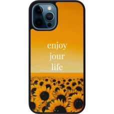 Coque iPhone 12 / 12 Pro - Silicone rigide noir Summer 2025 Enjoy your life