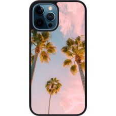 Coque iPhone 12 / 12 Pro - Silicone rigide noir Summer 2025 Palmiers