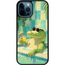 Coque iPhone 12 / 12 Pro - Silicone rigide noir Crocodile in the swimming pool Summer 2026