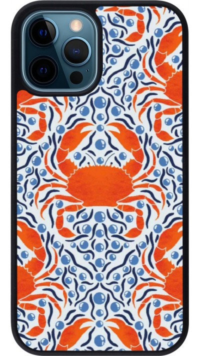 Coque iPhone 12 / 12 Pro - Silicone rigide noir Crabs and pearls Summer 2026