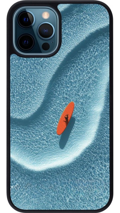 Coque iPhone 12 / 12 Pro - Silicone rigide noir Orange surf Summer 2026
