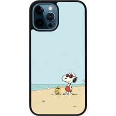 Coque iPhone 12 / 12 Pro - Silicone rigide noir Snoopy on the beach Summer 2026