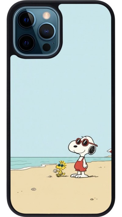 Coque iPhone 12 / 12 Pro - Silicone rigide noir Snoopy on the beach Summer 2026